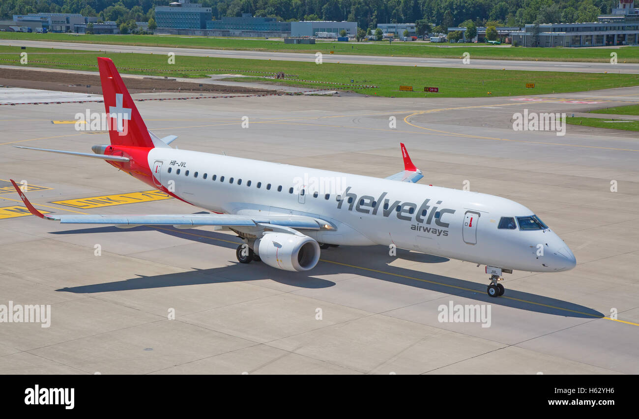 ZURICH - July 30:  Plane preparing for take off at Terminal A of Zurich Airport on July 30, 2016 in Zurich, Switzerland. Zurich  Stock Photo