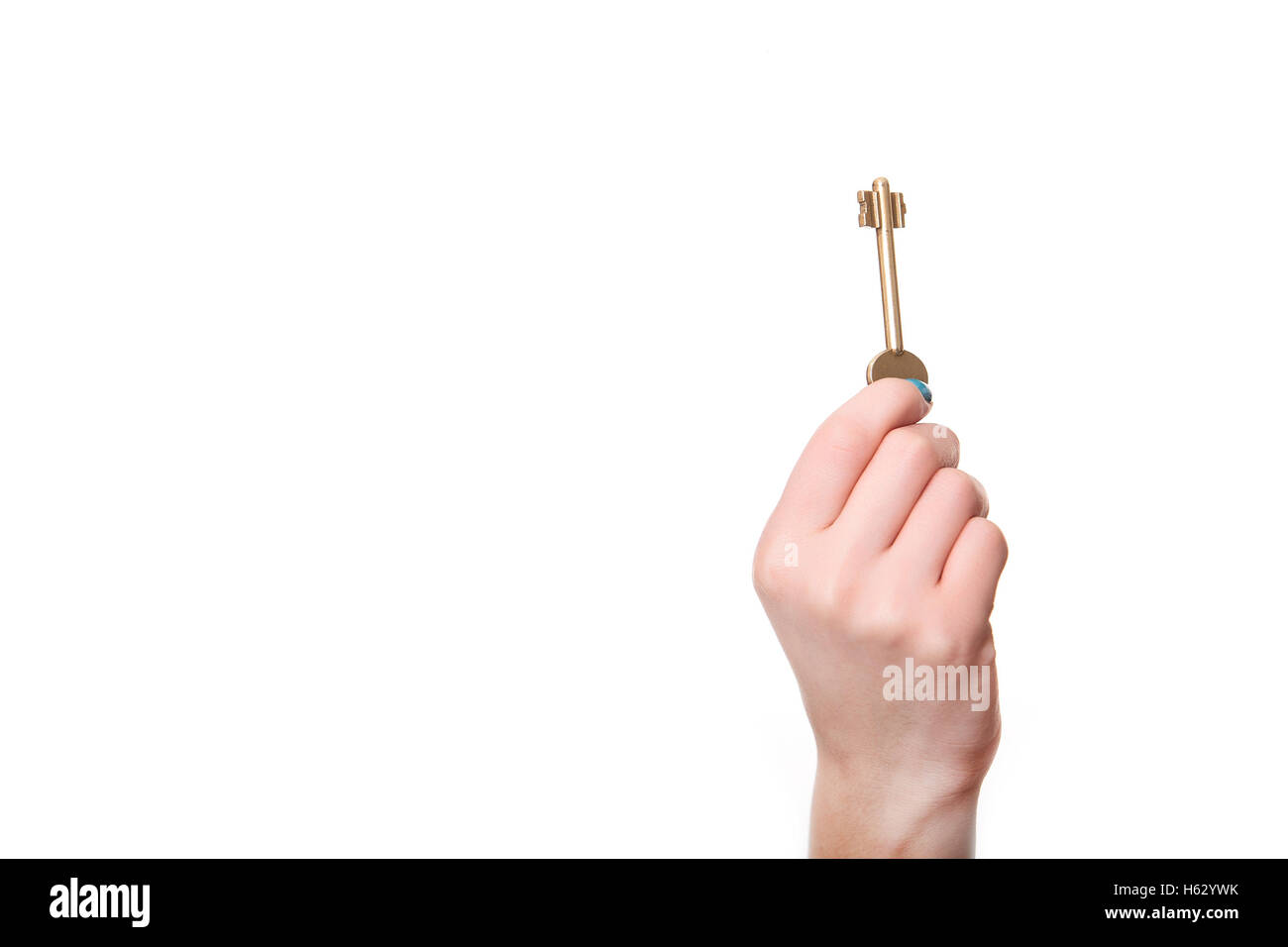 hand holding key on isolated on white background Stock Photo Alamy