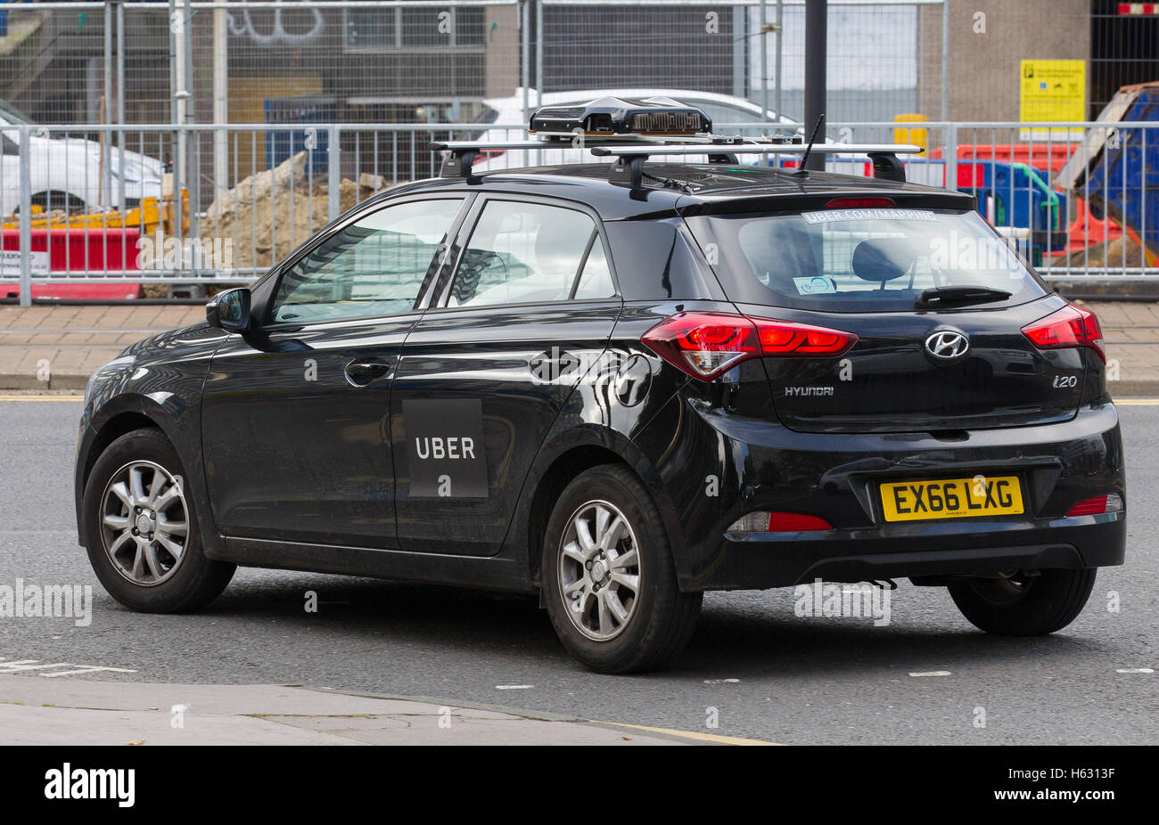 A Uber mapping equipped Hyundai i20 car on the street in London 