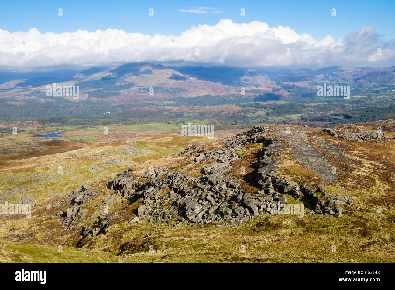 View north across Vale of Ffestiniog to mountains of northern Snowdonia ...