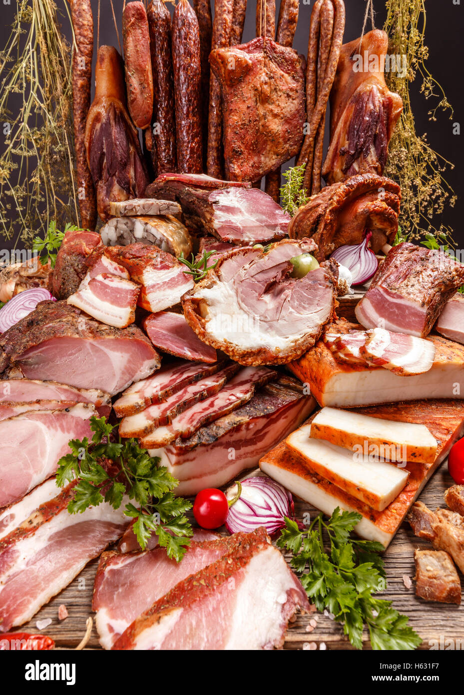 Variety of cured meats, cold cuts concept Stock Photo Alamy