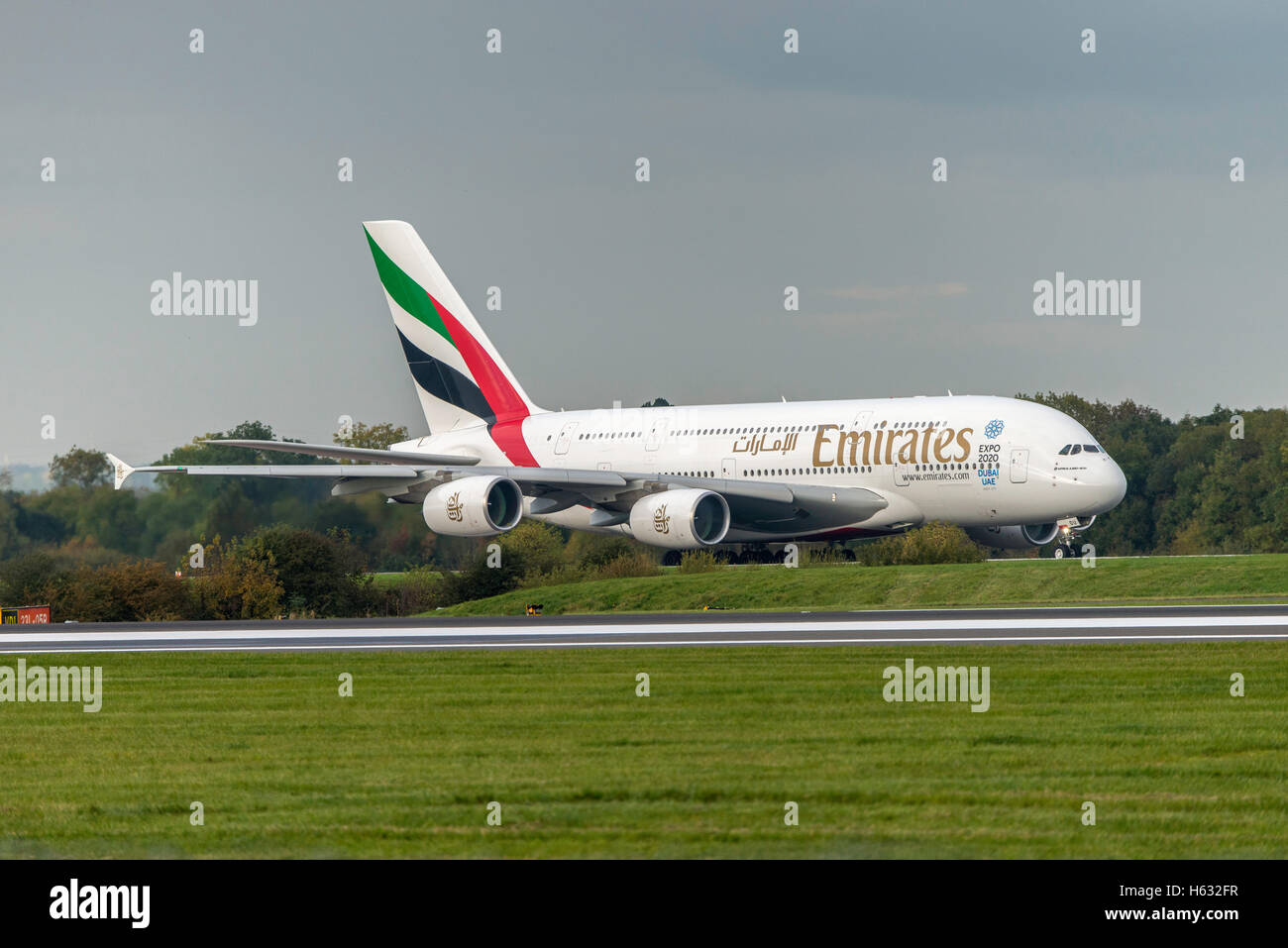 A6 - EOU A380 Emirates Expo 2020 Dubi UAE  departure At Manchester Airport England Uk. Stock Photo