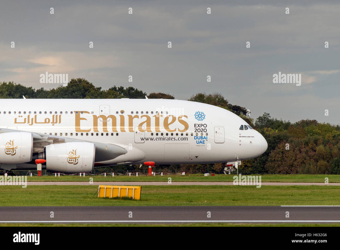 A6 - EOU A380 Emirates Expo 2020 Dubi UAE  departure At Manchester Airport England Uk. Stock Photo