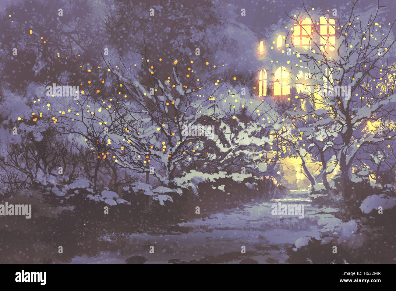 Christmas winter scene painting hi-res stock photography and images - Alamy