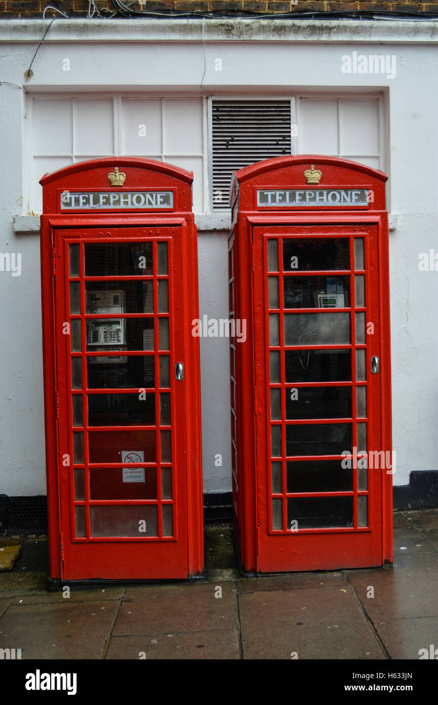 Pair of red telephone boxes in Guildford Stock Photo Alamy