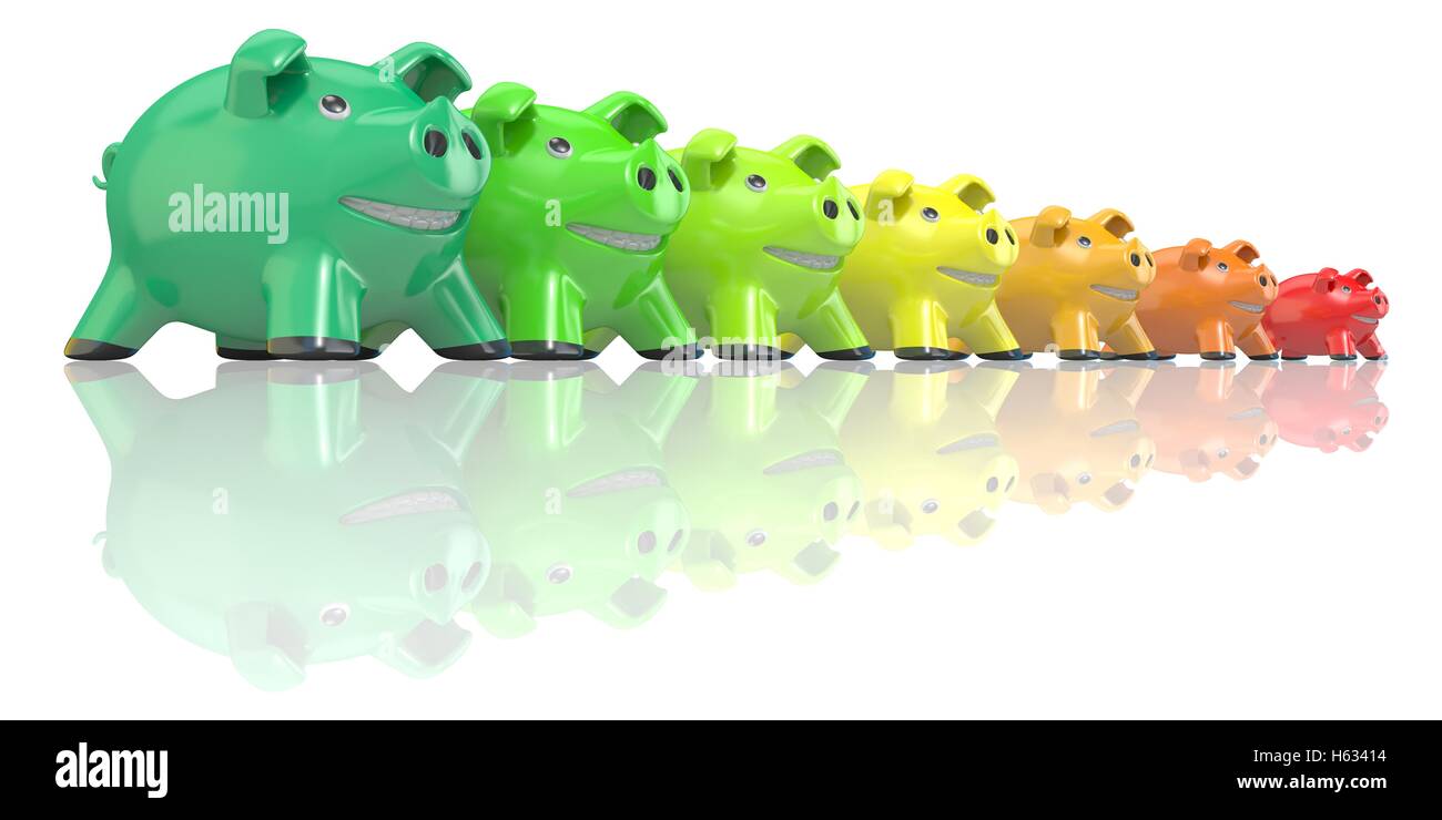 Saving energy consumption concept made of piggy banks. 3D render ...