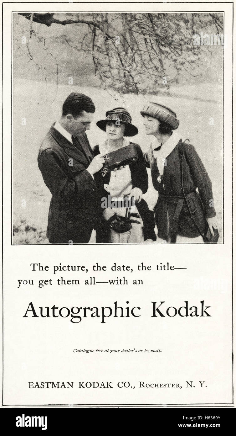 1920s advertisement advert from original old vintage American 20s magazine dated 1921 advertising Autographic Kodak camera by Eastman Kodak Co of Rochester New York USA Stock Photo