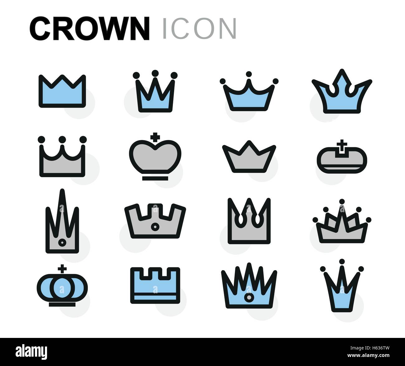 Vector flat line crown icons set on white background Stock Vector Image ...