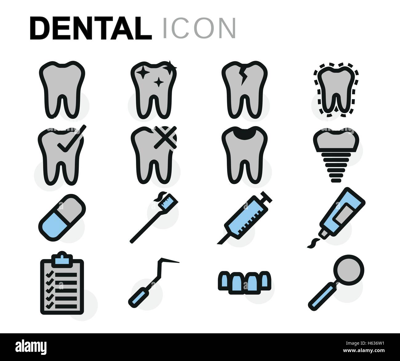 Vector flat line dental icons set on white background Stock Vector ...