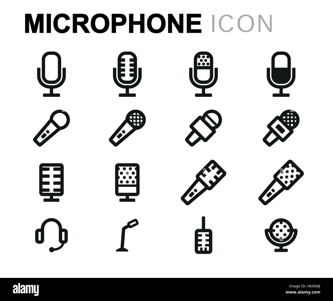 Vector black line microphone icons set on white background Stock Vector ...