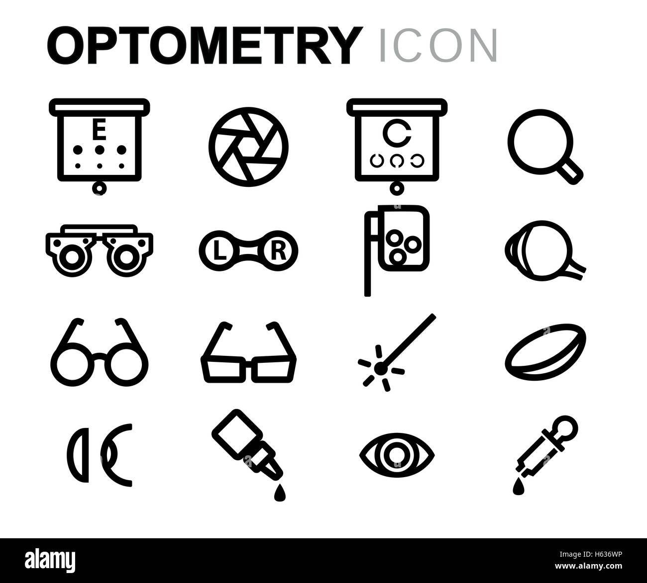 Vector black line optometry icons set on white background Stock Vector  Image & Art - Alamy