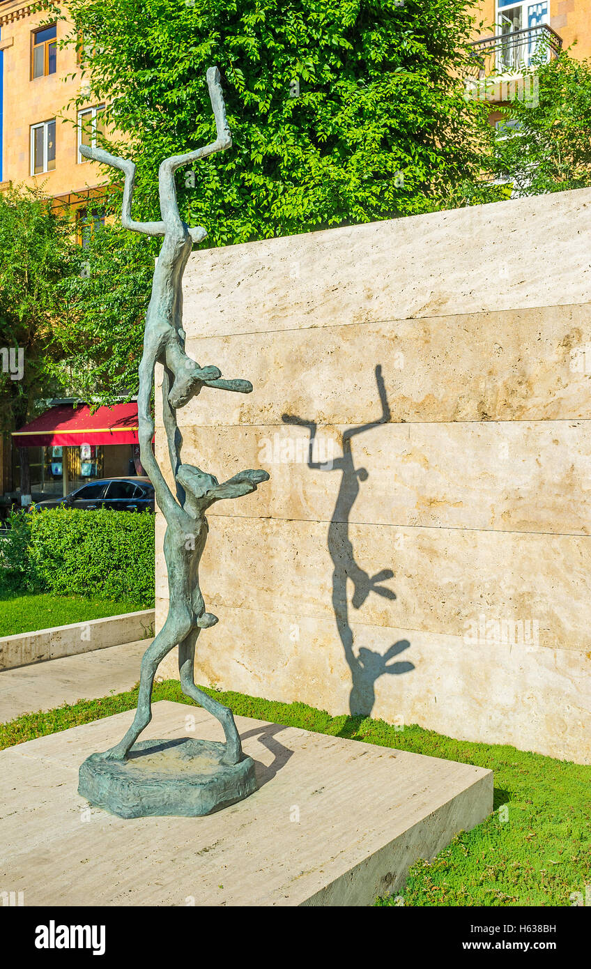 The sculpture of two slim rabbits in Cafesjian sculpture garden, Yerevan. Stock Photo