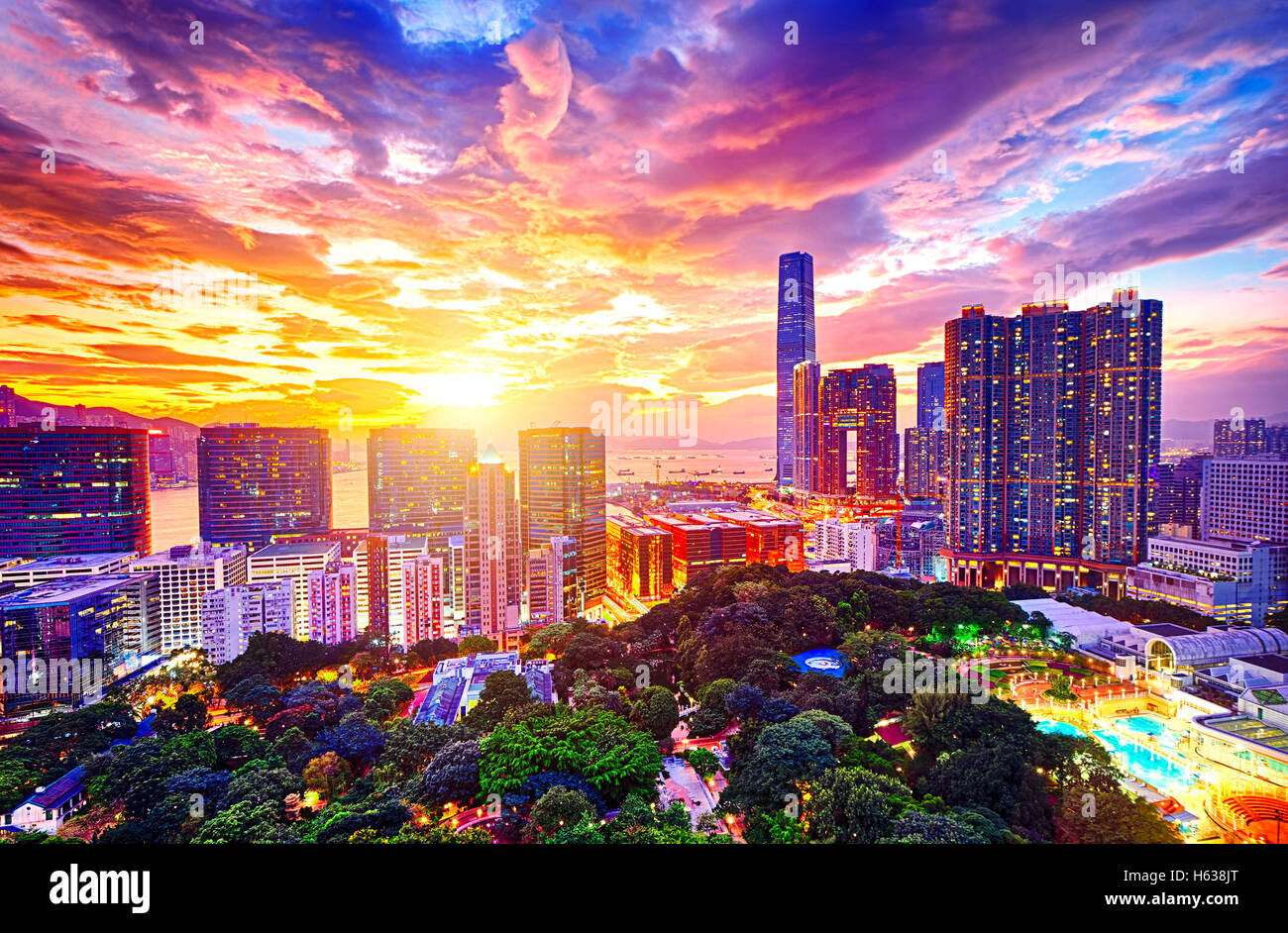 Hong Kong skyline at sunset Stock Photo - Alamy