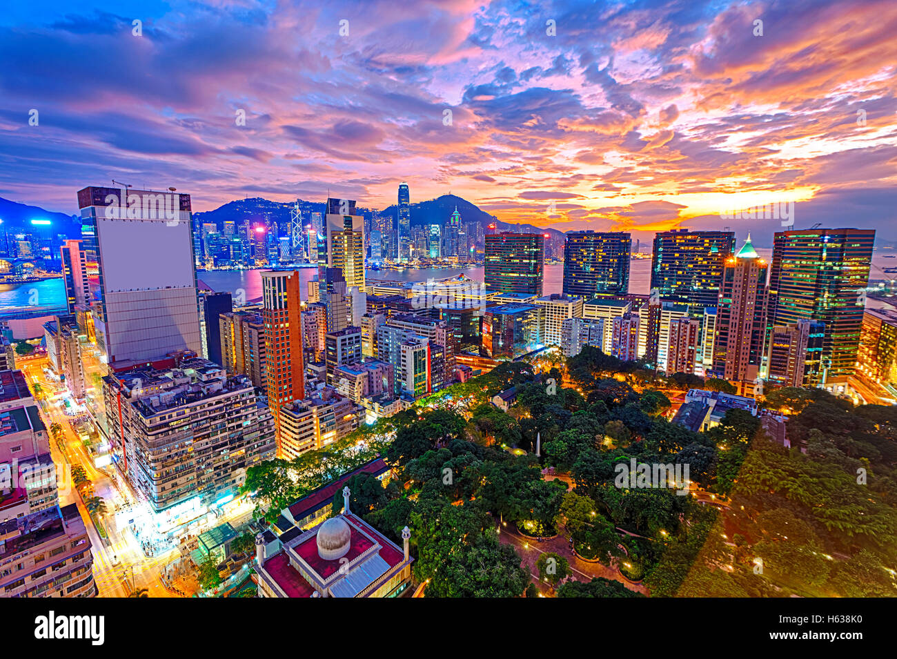 Hong Kong city sunset , Tsim Sha Tsui area Stock Photo - Alamy