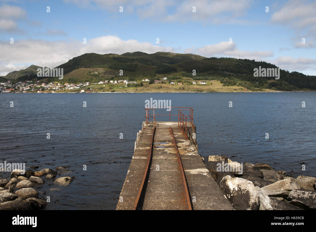 Small town of Måløy on Vågsøy island seen from Ulvesund lighthouse, western Norway. Stock Photo