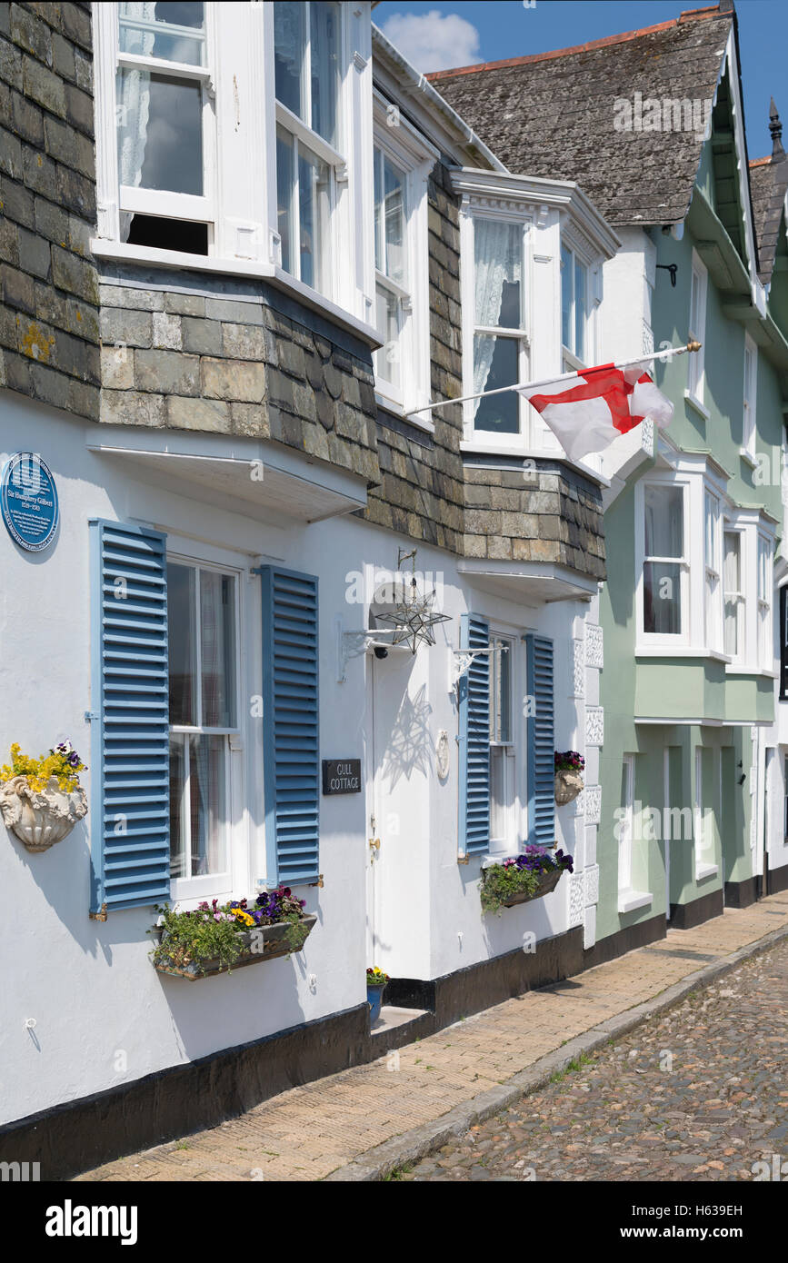 Picturesque Gull Cottage flying English flag on Bayard's Cove Dartmouth
