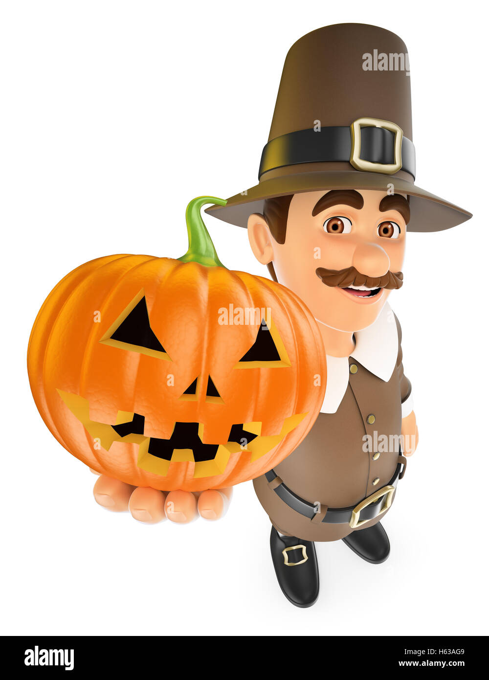3d thanksgiving people illustration. Man with a big pumpkin. Isolated ...