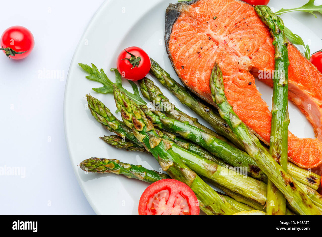 Crispy roasted salmon steak Stock Photo