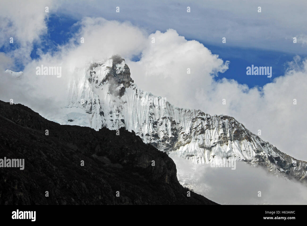 Huandoy mountain peak in the peruvian Cordillera Blanca Stock Photo
