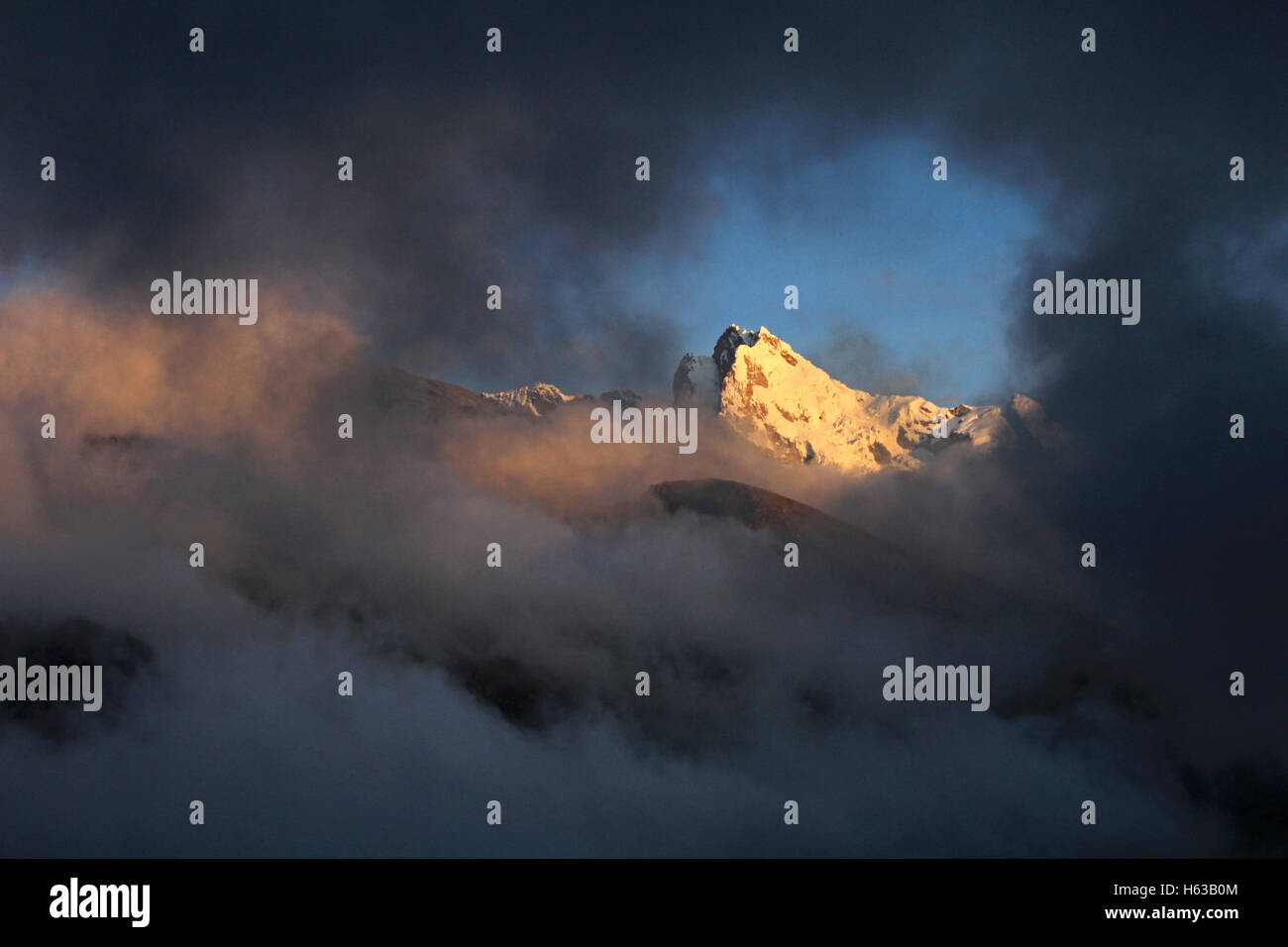 Huantsan mountain peak in the peruvian Cordillera Blanca Stock Photo