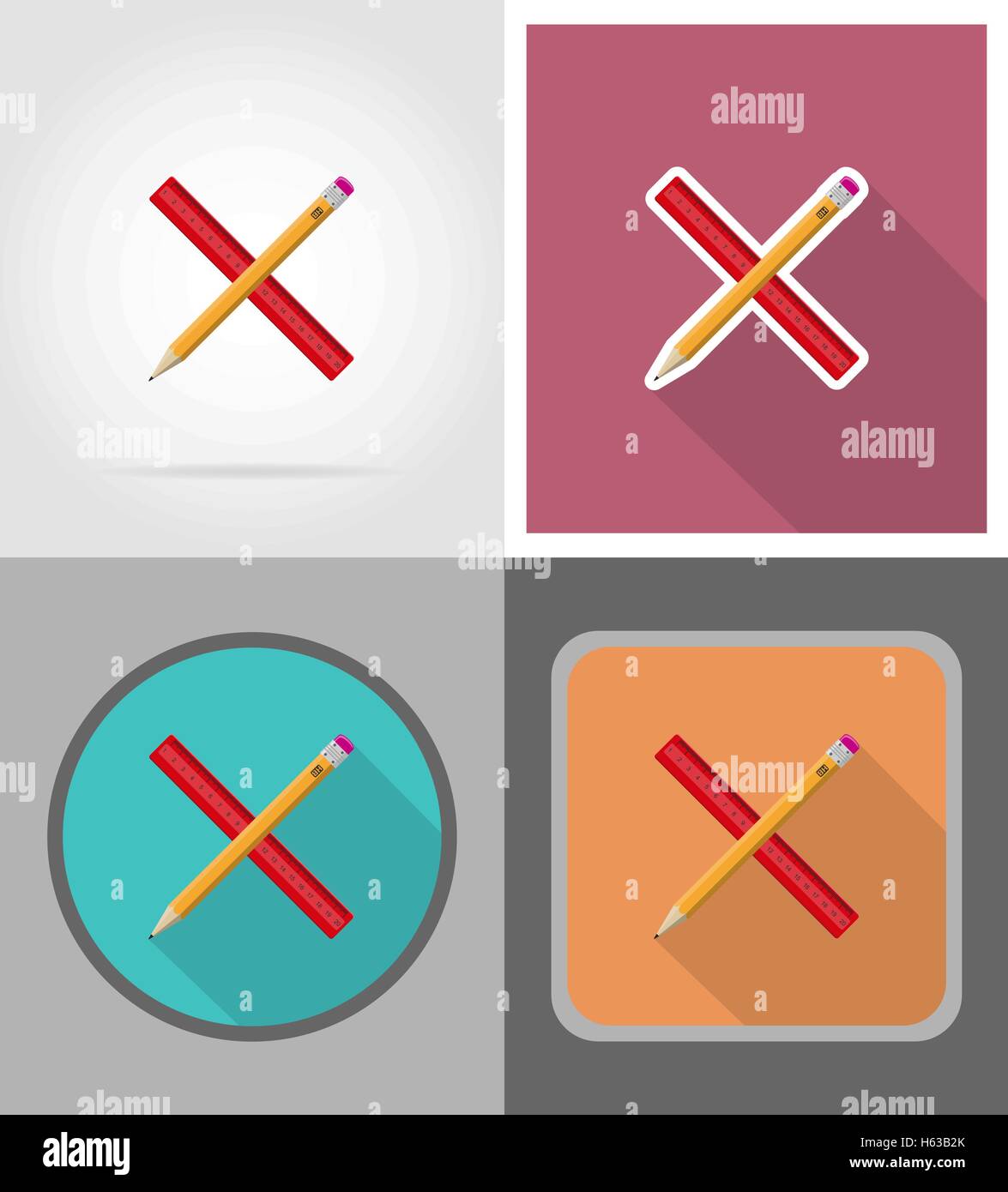 pencil and ruler equipment flat icons vector illustration isolated on ...