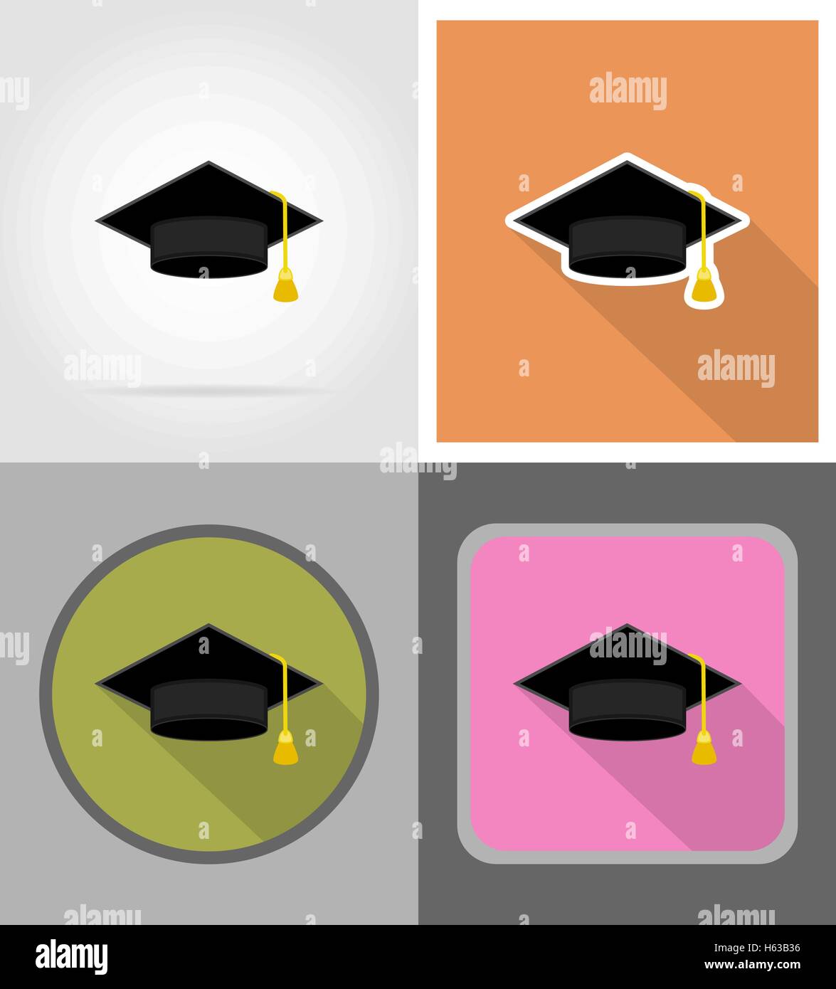 graduate hat flat icons vector illustration isolated on background ...