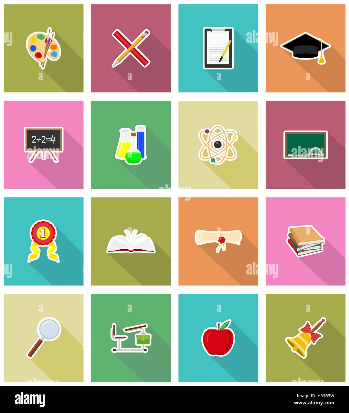 school education flat icons vector illustration isolated on background ...