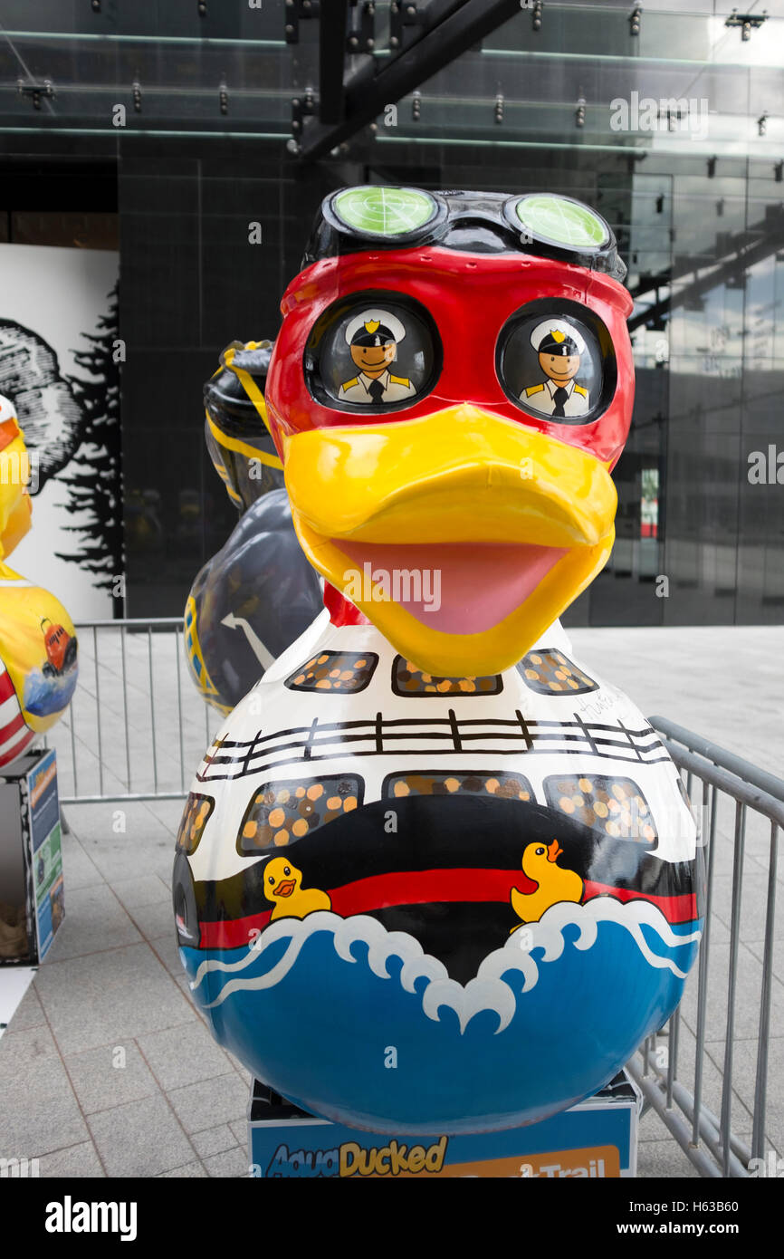 Colourful Garish Ducks Public Art Sculpture Stock Photo