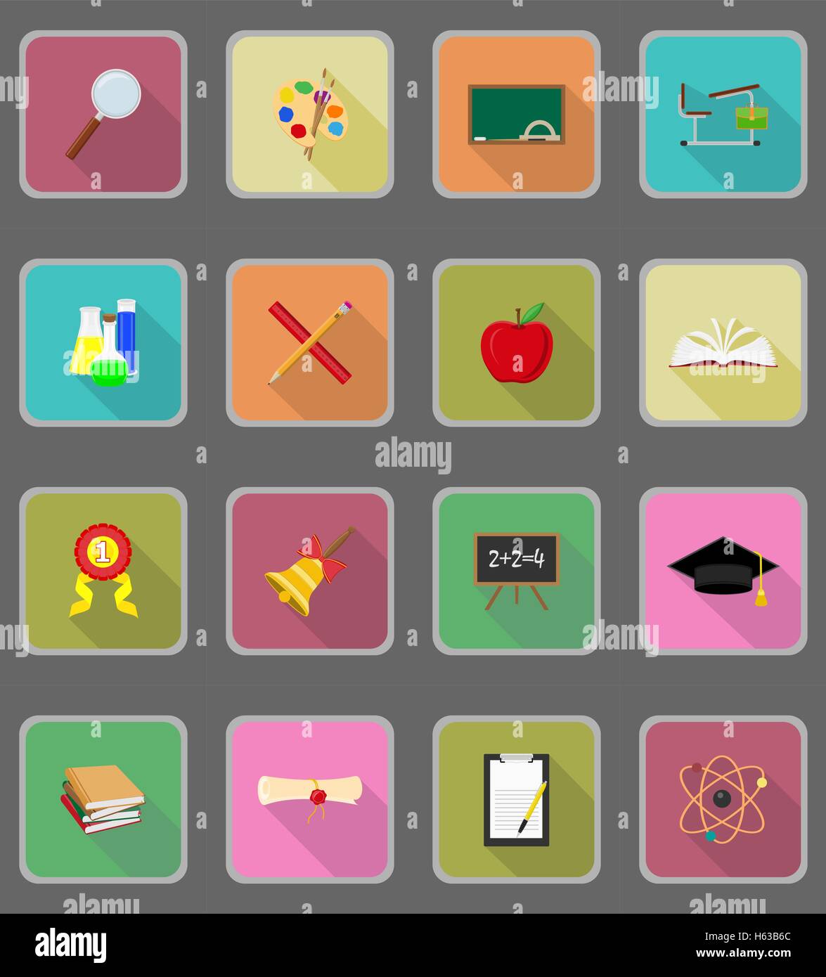 school education flat icons vector illustration isolated on background ...