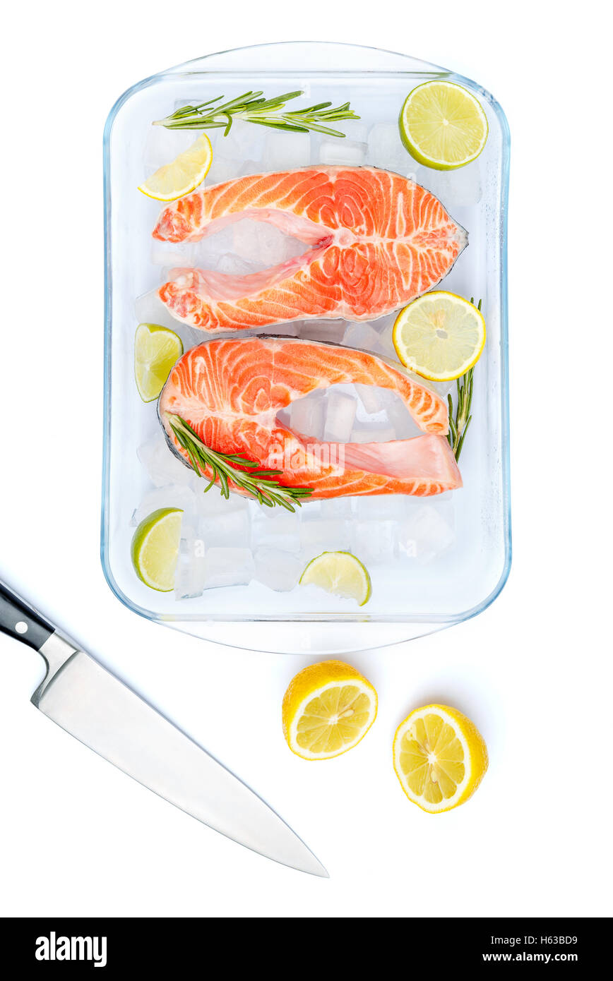 Fresh Raw Salmon Red Fish Steak Stock Photo - Alamy