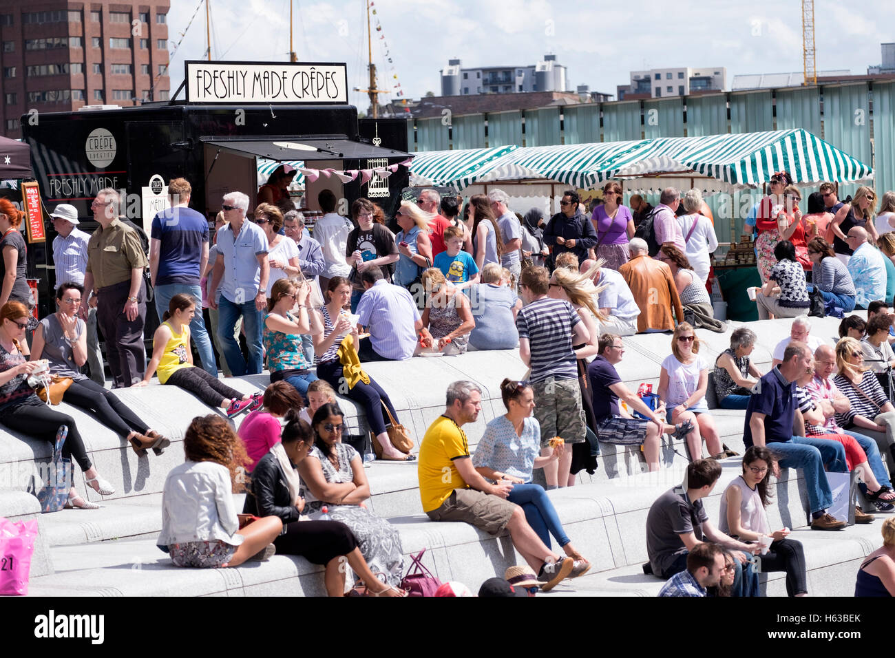 Tourists Crowds Summer Hot Outdoor Sitting Stock Photo