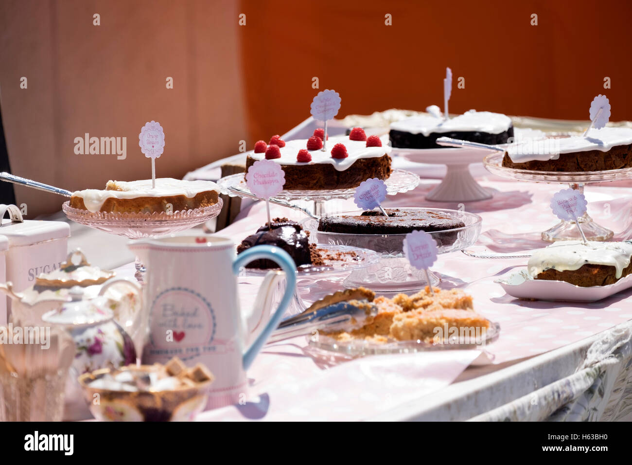 Vintage tea room cakes crockery Stock Photo