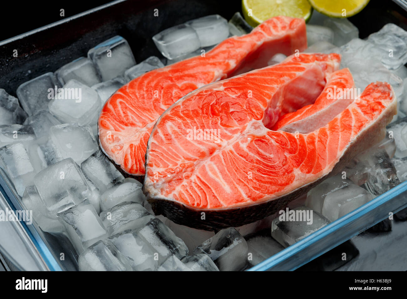 Fresh Raw Salmon Red Fish Steak Stock Photo