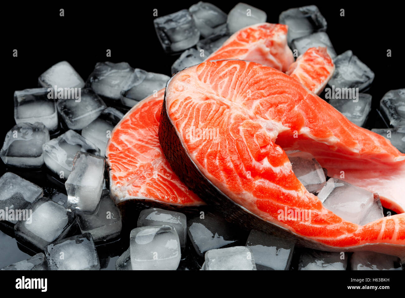 Fresh Raw Salmon Red Fish Steak Stock Photo