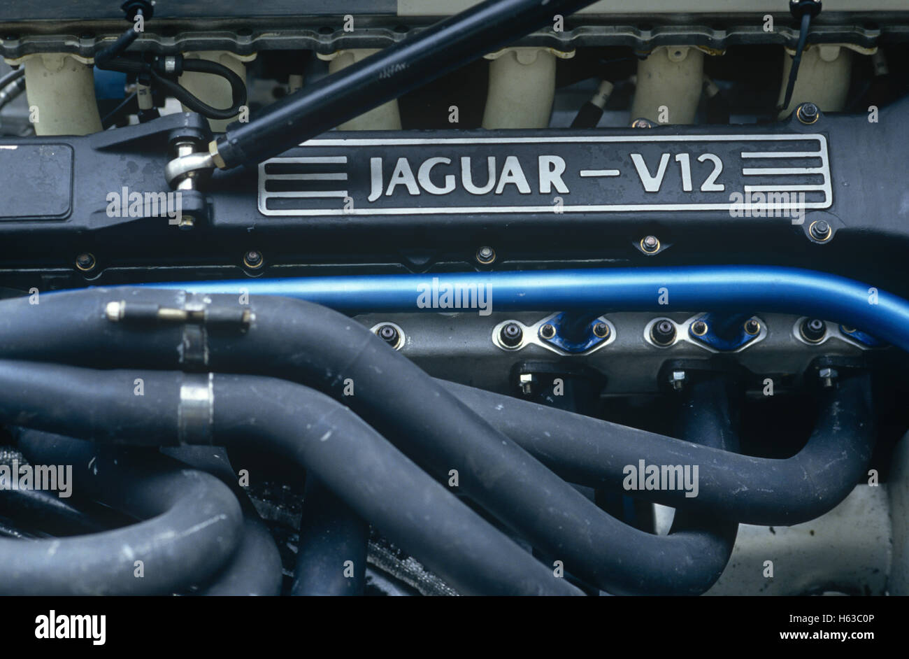 Jaguar V12 engine in Silk Cut Jaguar XJR11 endurance racing coupe 1990