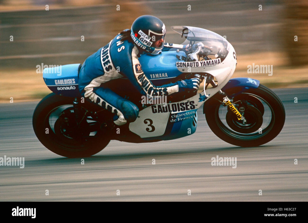 Patrick Pons on a 750 Yamaha 1970s Stock Photo