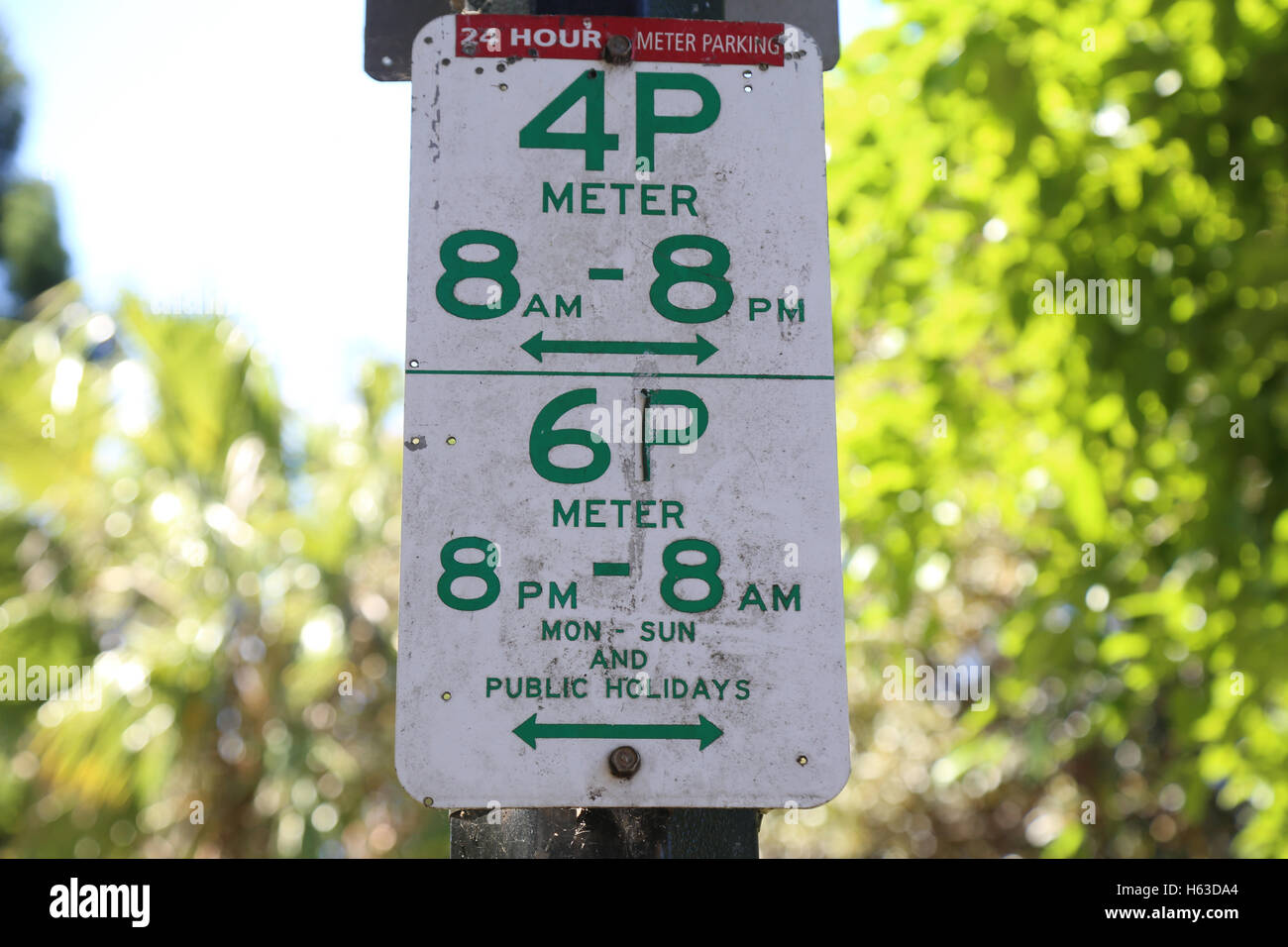 A street parking sign on Hospital Road in The Domain, Sydney, Australia Stock Photo