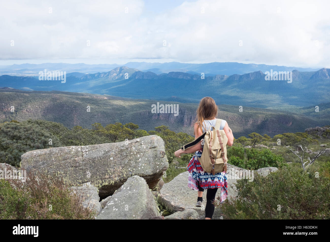 Girl Hiking Mountain Stock Photo Alamy