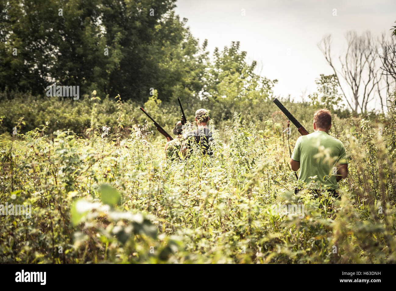 Hunters breaking through bushes during hunting season in summer day Stock Photo Alamy