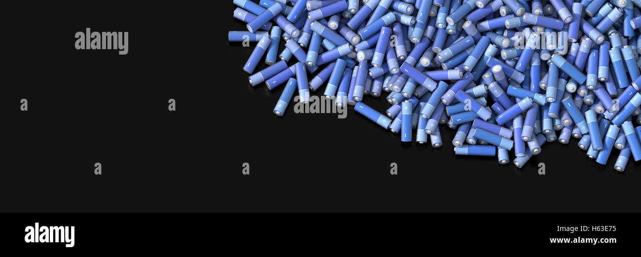 Infinite alkaline batteries on a plane, original 3d rendering Stock