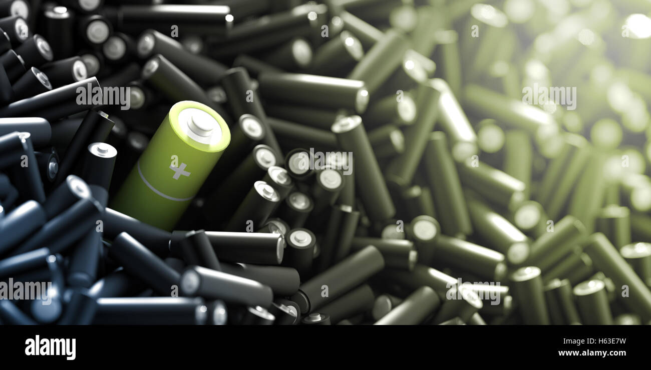 Infinite alkaline batteries on a plane, original 3d rendering Stock
