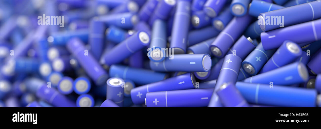 Infinite alkaline batteries on a plane, original 3d rendering Stock