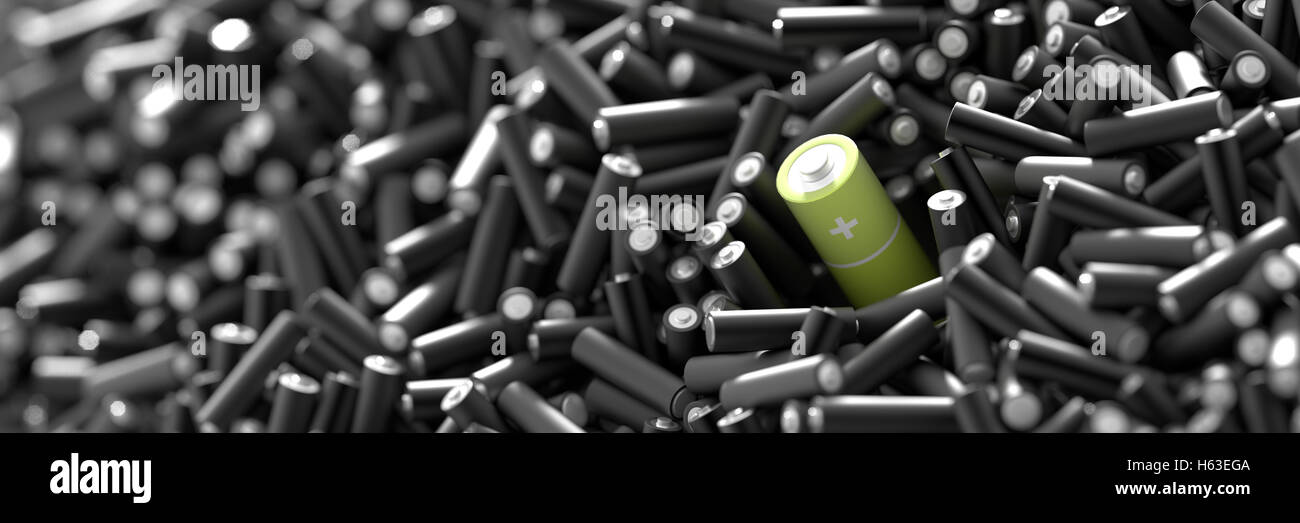 Infinite alkaline batteries on a plane, original 3d rendering Stock