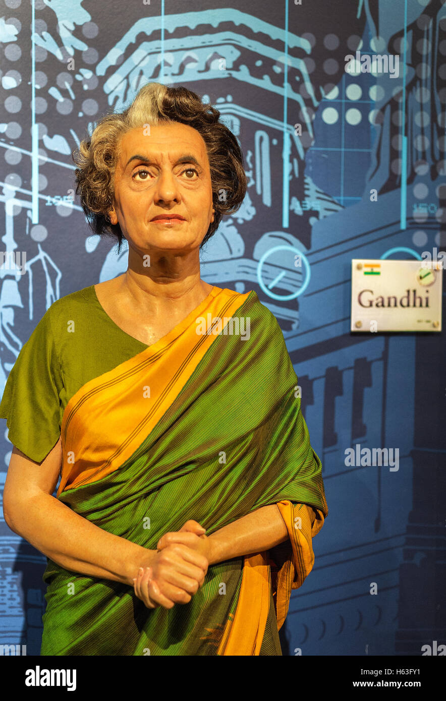 London, the UK - May 2016:  Indira Gandhi wax figure in Madame Tussaud's museum Stock Photo