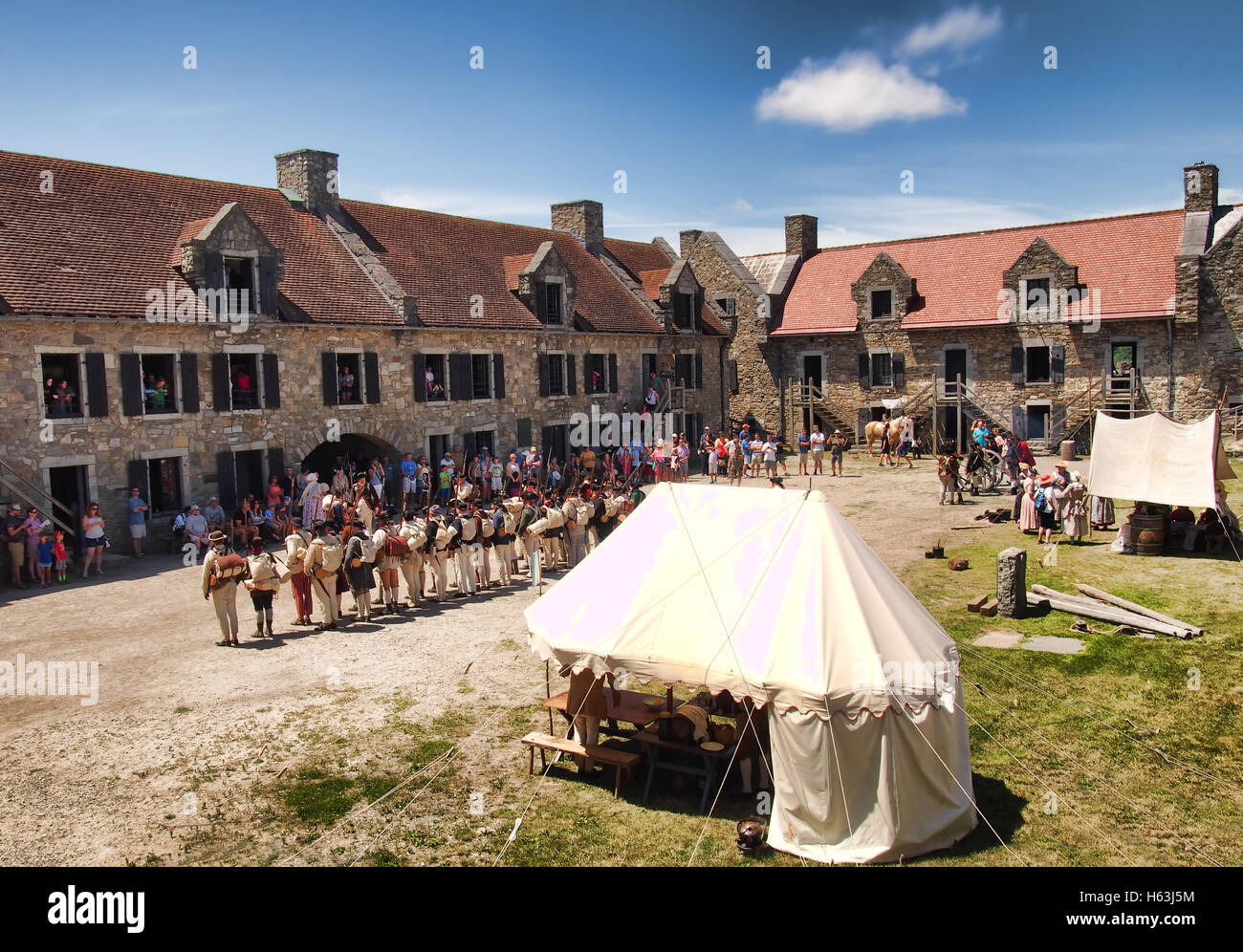 Ticonderoga, New York, USA. July 24, 2016. Inside Fort Ticonderoga on the shores of Lake Champlain in summertime Stock Photo