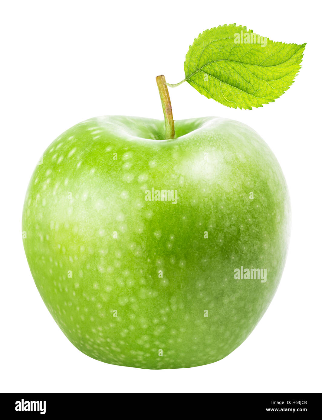 Green apple with leaf isolated on white background clipping path Stock ...