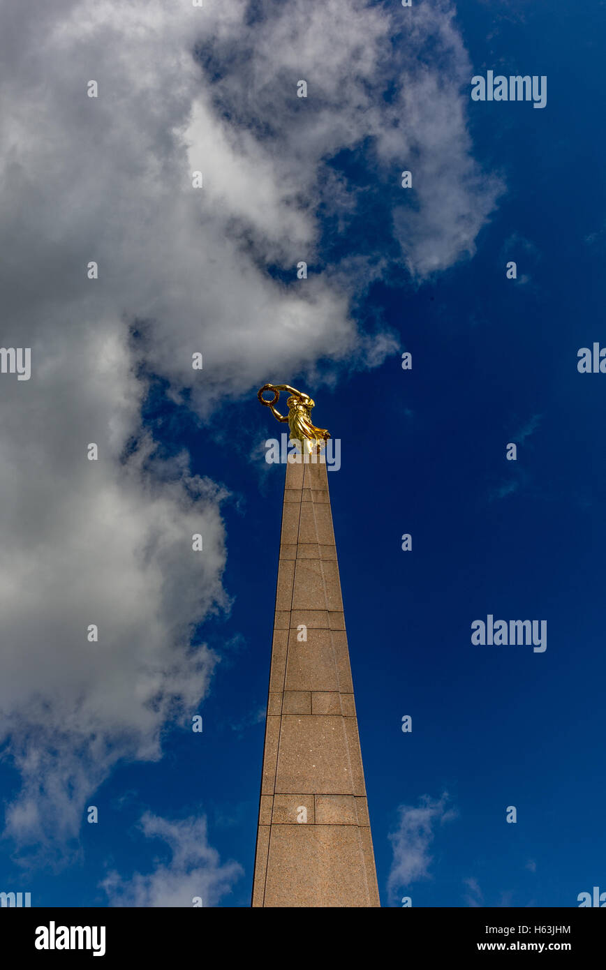 LUXEMBOURG, LUXEMBOURG - MAY 04, 2016: Top of the Monument of Remembrance (the so called 'Gelle Fra')  dedicated to the Luxembou Stock Photo