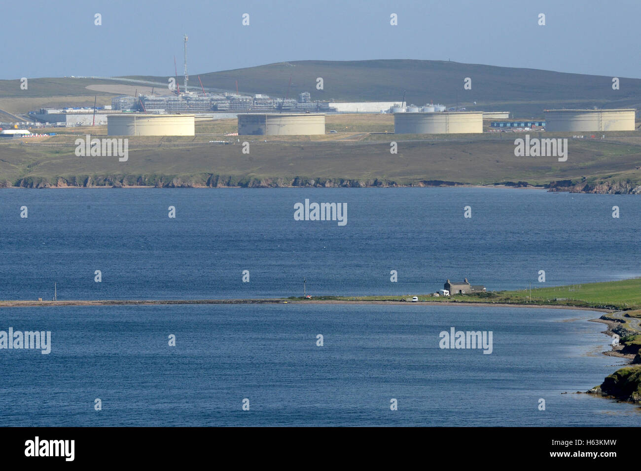 Sullom Voe Terminal , Shetland islands were Brent and Clair Crude Oil is stored from the North Sea Oil Fields Stock Photo