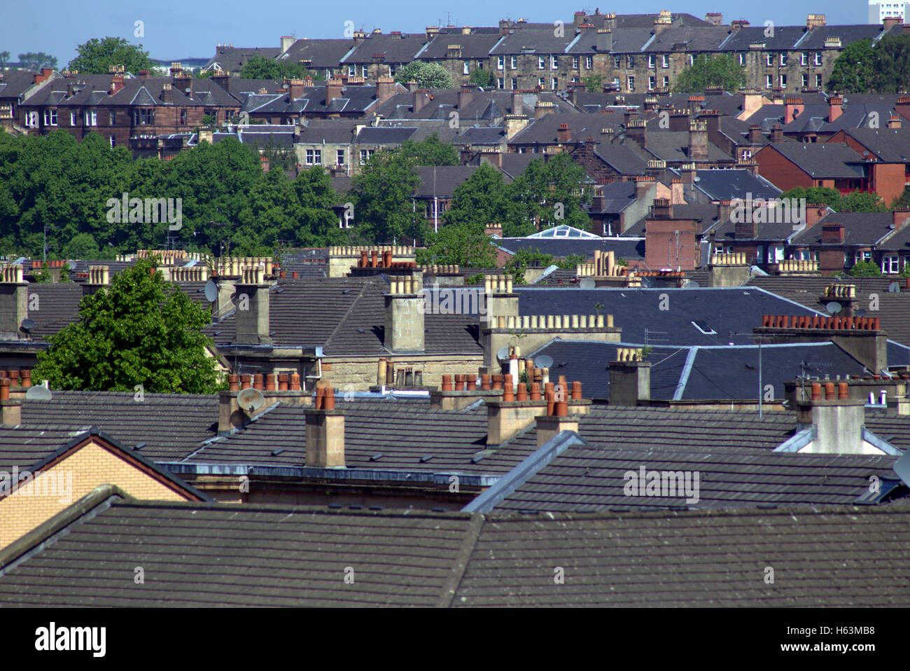 Tenements over the rooftops and chimney pots of Glasgow north west to maryhill Stock Photo