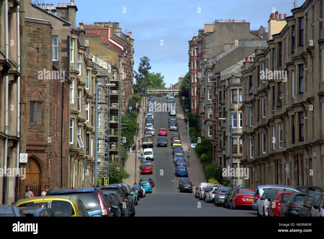 Gardner Street  with its hill is the Steepest street in Glasgow Stock Photo